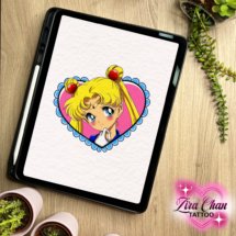 usagi Sailor moon kawaii pink tattoo design mockup