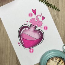 pink heart jar kawaii tattoo design flash