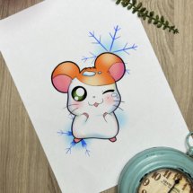 Hamtaro hamster kawaii anime game tattoo design mockup