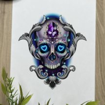 caveira cristal tattoo design roxo neon