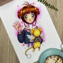 Sakura card captor kero kawaii pink tattoo design mockup