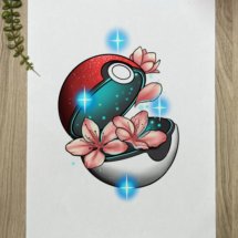 sakura pokebola pokemon kawaii tattoo design