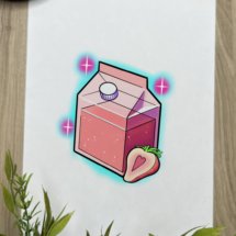 strawberry kawaii juice pack tattoo design