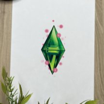 the sims green gemstone kawaii tattoo design mockup