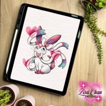 Sylveon pokemon anime kawaii pink tattoo design mockup