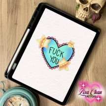 fuck you heart kawaii tattoo design mockup