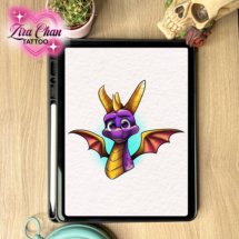 spyro game kawaii color tattoo design mockup