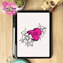 love heart floral pink kawaii tattoo design mockup