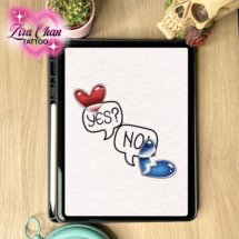 yes no broken heart tattoo design mockup