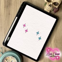 small star tattoo flash design color pink and blue