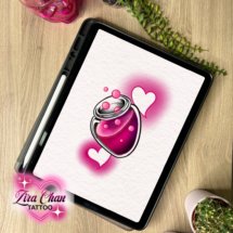 pink heart jar kawaii tattoo design flash