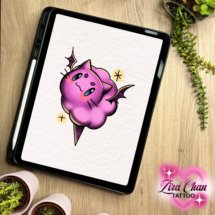 gato algodao doce candy cat tattoo kawaii design mockup